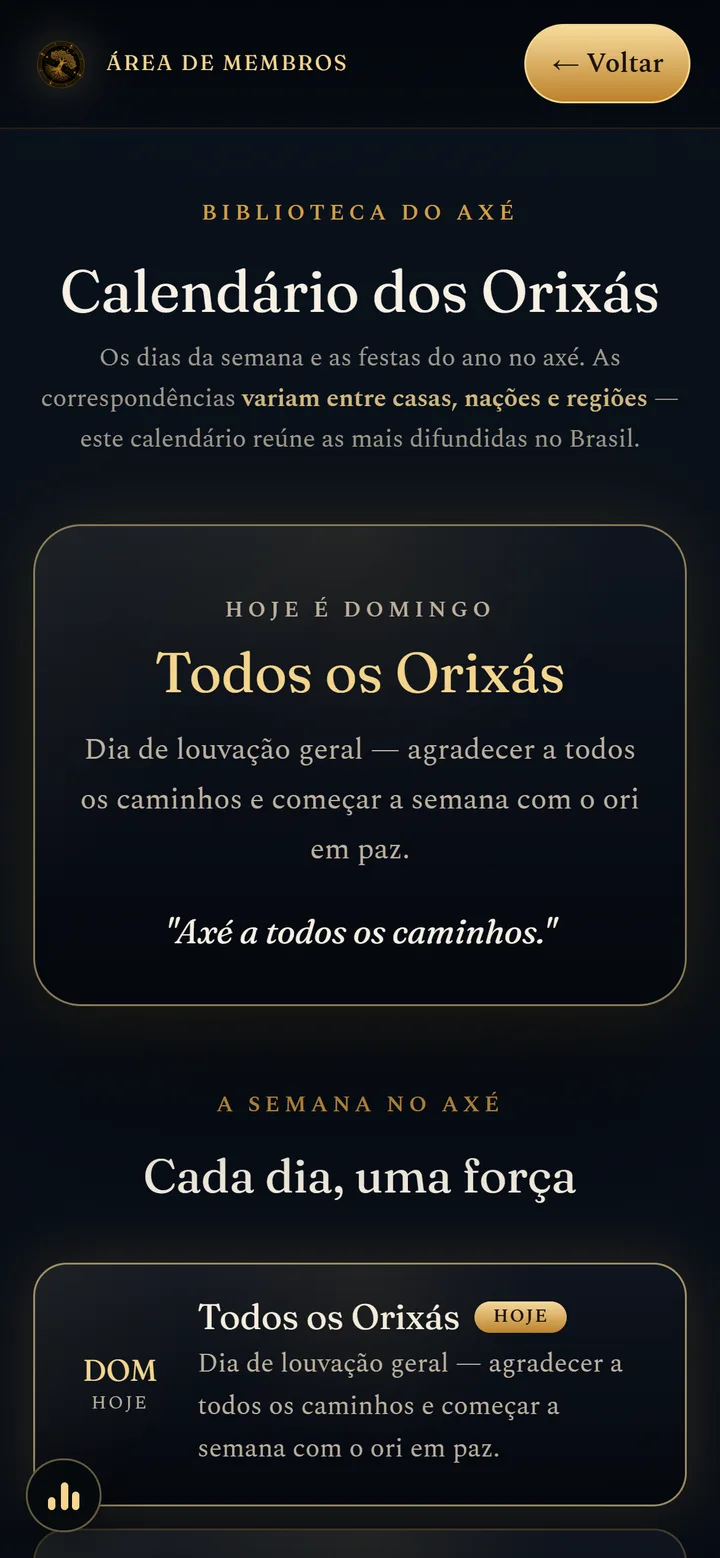 Calendário dos Orixás mostrando o Orixá do dia de hoje